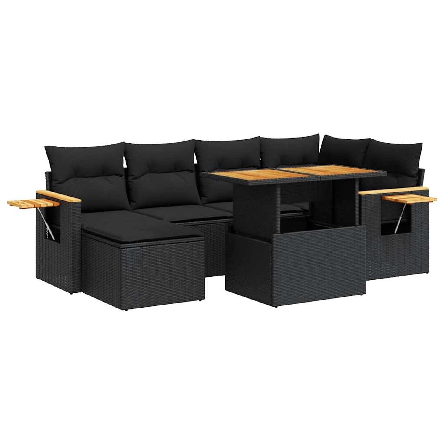 vidaXL 7-Tlg Garten-Sofagarnitur mit Kissen Schwarz Poly Rattan 3327618 günstig online kaufen