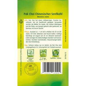 Samentüte Quedlinburger Pak Choi, Chinesischer Senfkohl für die Herbstaussaat.