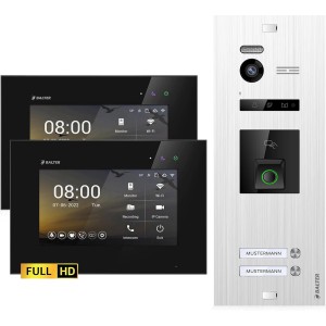 Balter EVO-HD Video-Türsprechanlage mit Fingerprint für 2-Familienhaus, silber-schwarz, mit 2 Monitoren.