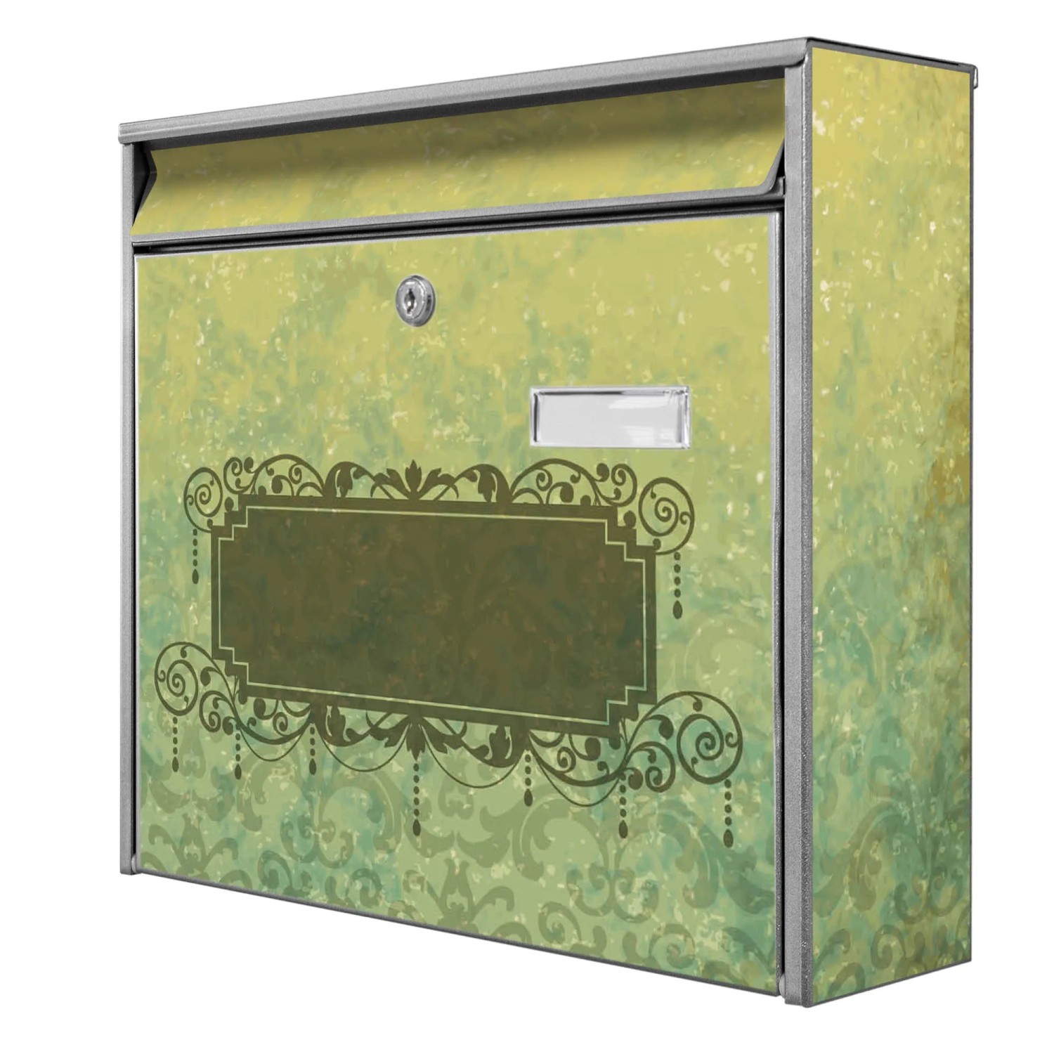 Banjado Briefkasten Silber 36.2x32.2x10cm Groß / Inkl. Montagematerial & 2 Schlüsseln / Mit Namensschild Motiv Wt Vintage Messing