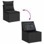 Schwarzes vidaXL Gartenmöbel-Set aus Polyrattan mit Stauraum und Kissen, 6-teilig.
