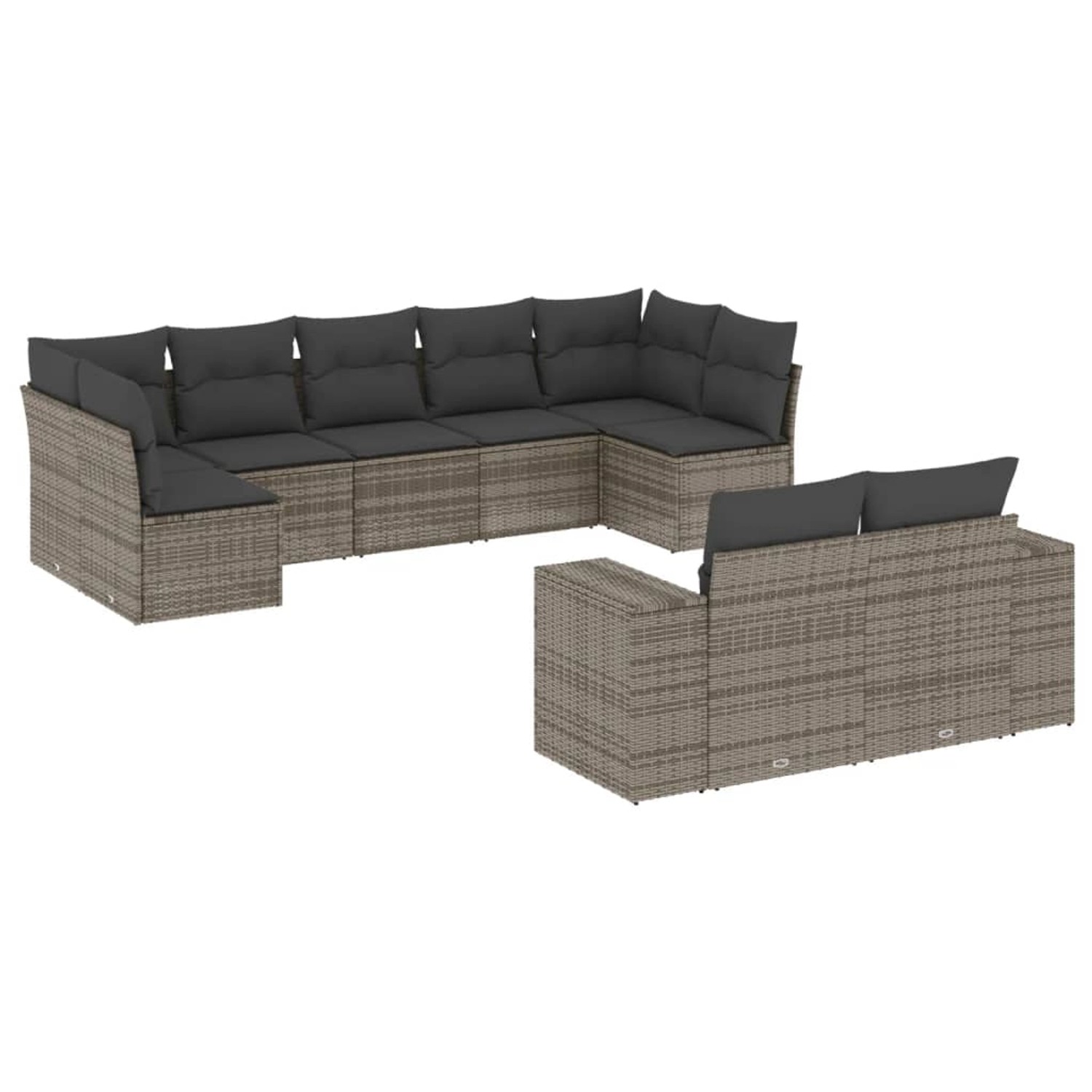 vidaXL 9-Tlg Garten-Sofagarnitur mit Kissen Grau Poly Rattan 3255357 günstig online kaufen