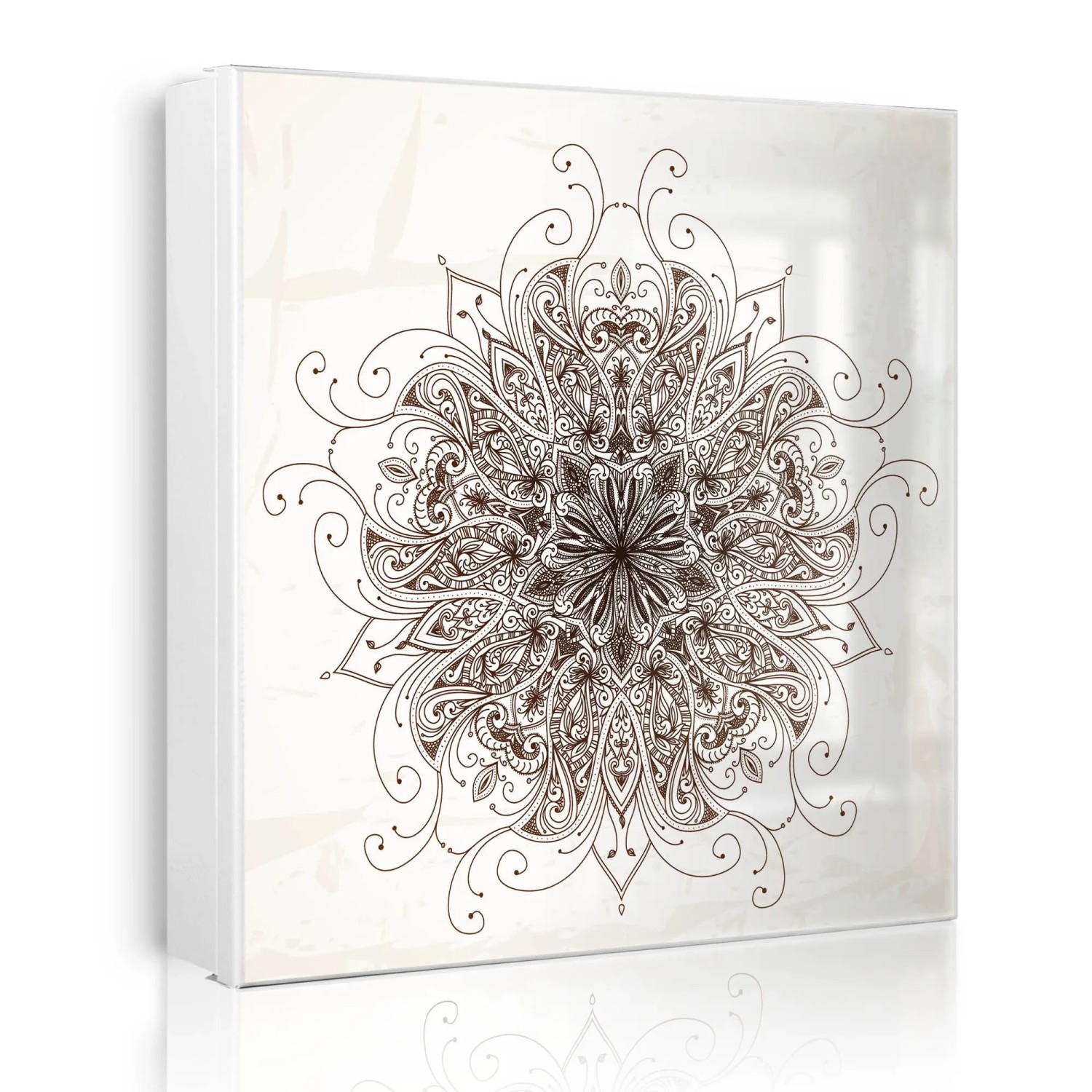 Banjado Großer Schlüsselkasten Metall 30x30cm Weiß Scharnier Rechts 50 Haken Beschreibbar Magnetisch Motiv Mehendi