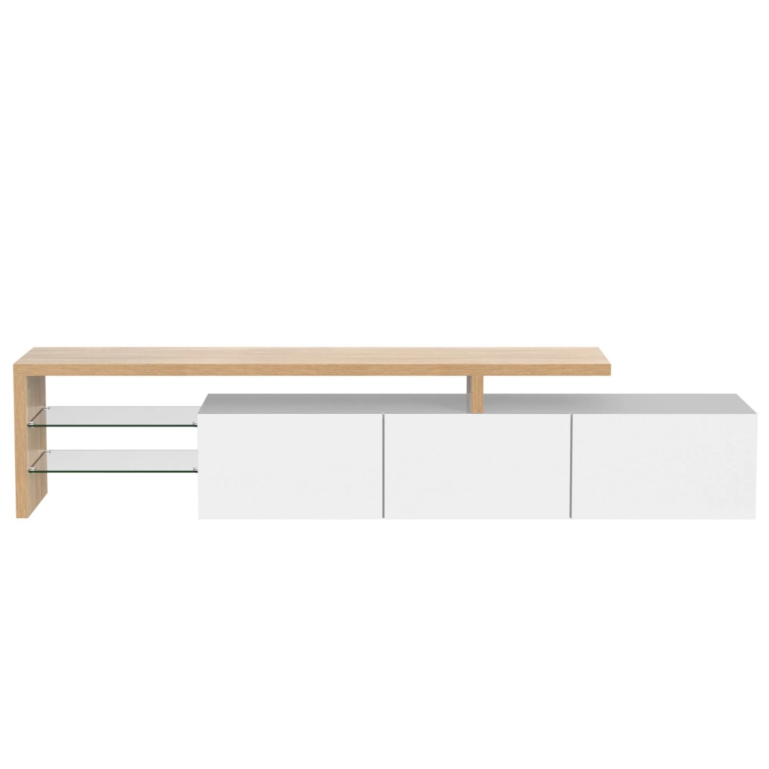 ModernLuxe TV Lowboard Modern mit 3 Türen 2 Nischen Led MDF Glas Eiche Weiß