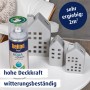 Belton Free AQUA Buntlack Spray RAL 7035 Lichtgrau hochglänzend mit Deko-Häusern.