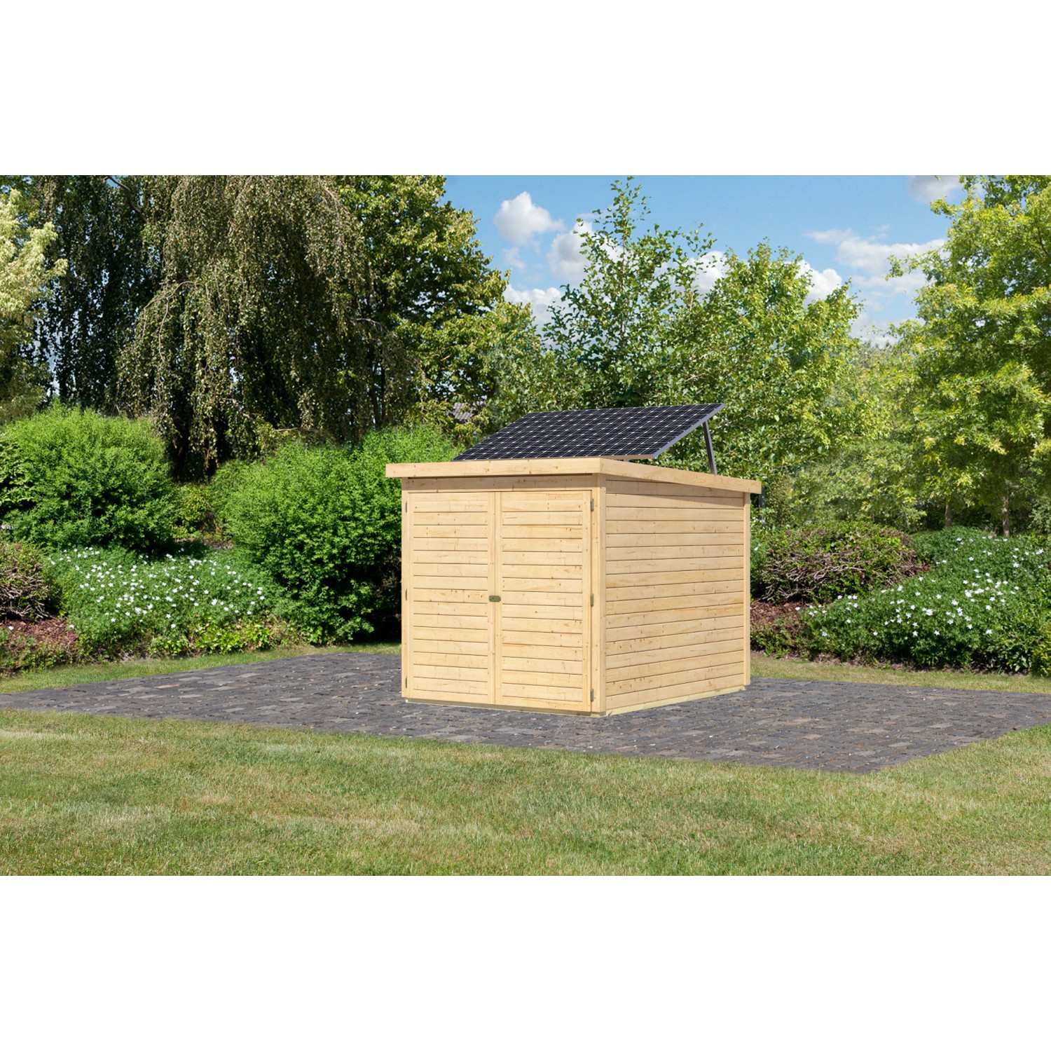 Karibu Fahrradgarage 3 m. Solarkit Naturbelassen 167 x 159 x 212 cm