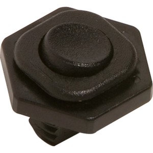 Schwarzer Einbau-Wippschalter für Lampeninstallation, Detailansicht.