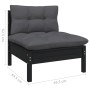vidaXL Garten-Lounge-Set, 5-teilig, mit Kissen, Schwarz, Kiefernholz. Einzelner Sessel mit anthrazitfarbenen Kissen.