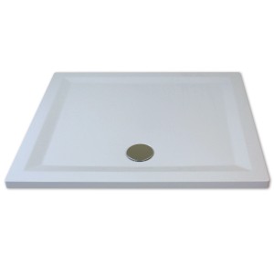Rechteckige, extraflache Breuer Duschwanne Flat Line Design, 90x75 cm, aus Mineralguss in Weiß.