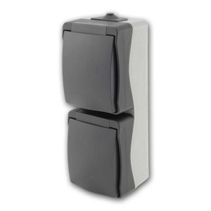 ChiliTec NUQUI Feuchtraum Doppelsteckdose vertikal IP54, Aufputz, grau/hellgrau.