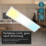 Weißes LUXULA LITEQ LED Panel 100x25cm mit CCT-Funktion, dimmbar, zeigt Warm- zu Kaltweiß in moderner Küche.