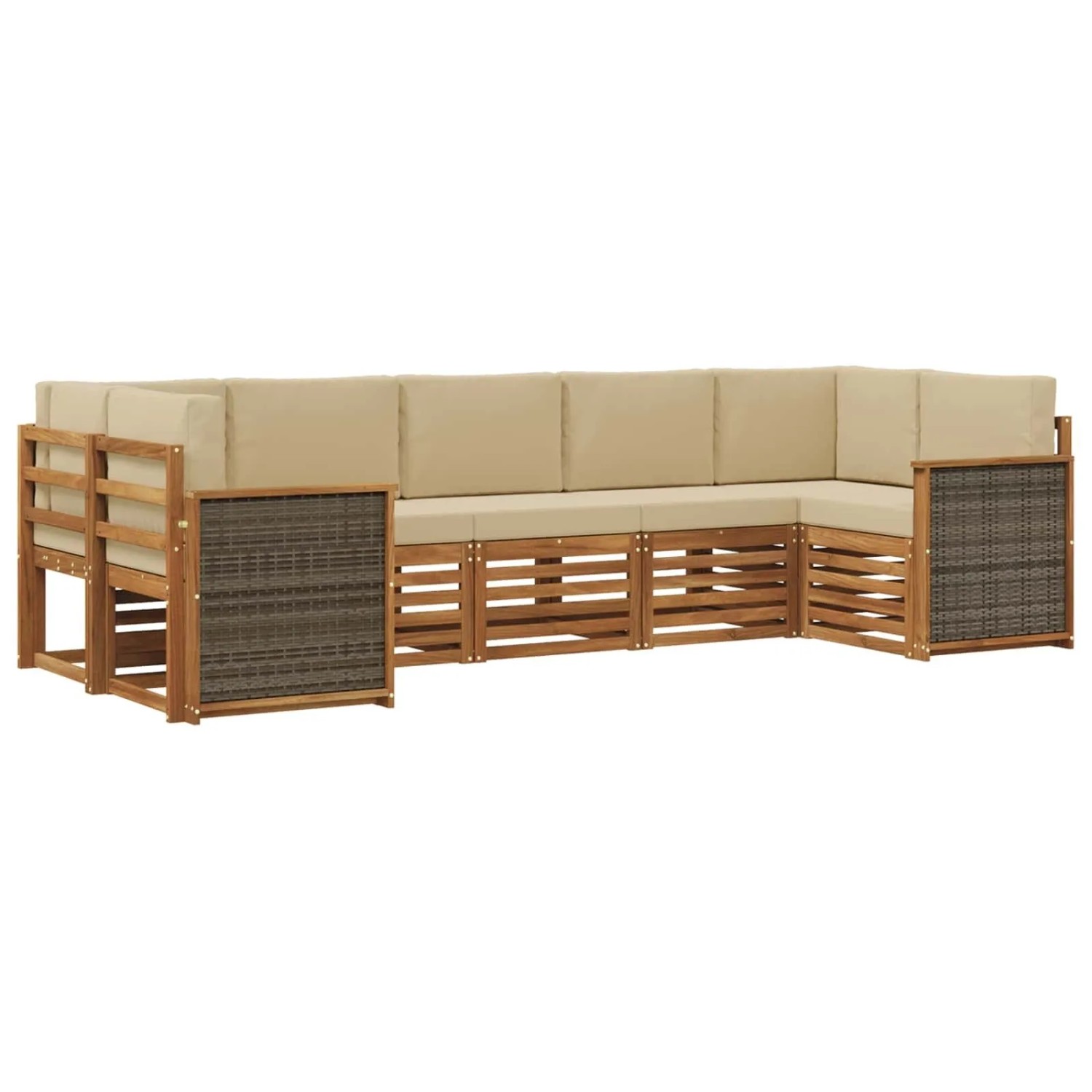 vidaXL Ecksofa Set 6 Stk Natur Massives Akazienholz und Polyester 3384799