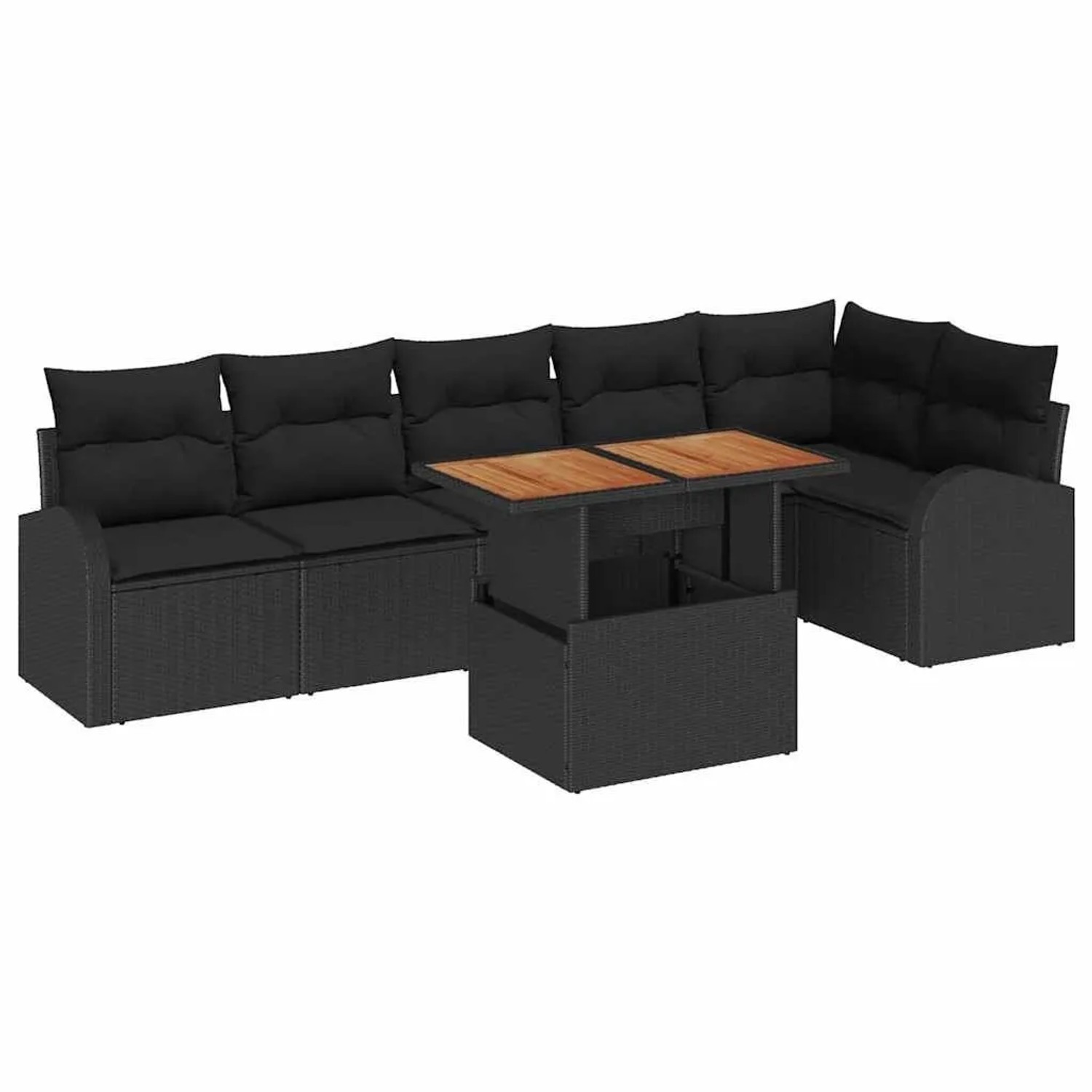 vidaXL Garten-Sofa-Set mit Kissen 7-Tlg Schwarz 3349596