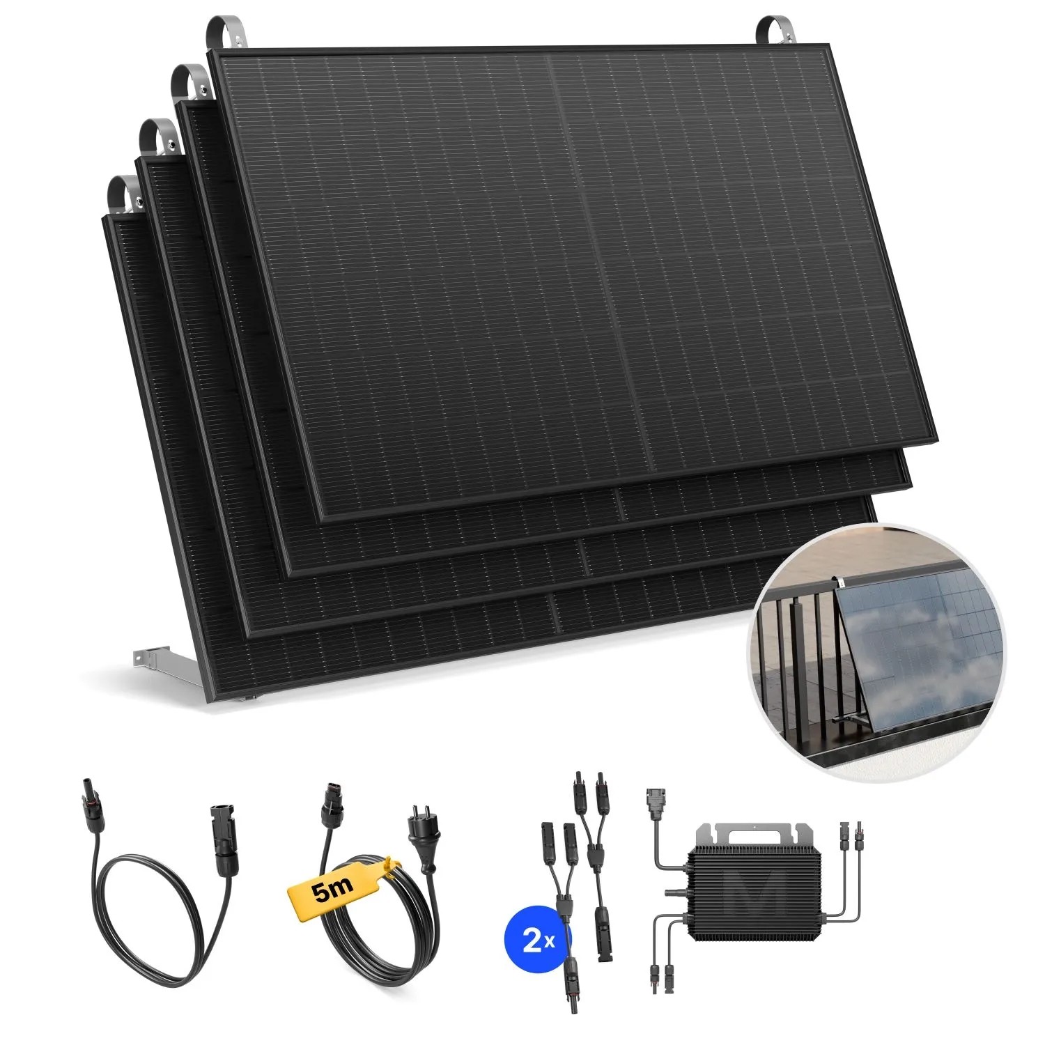 Solakon Balkonkraftwerk 2000W Solaranlage mit Balkonhalterung Steckerfertig Komplettset Photovoltaik 800W Kabellänge 5m
