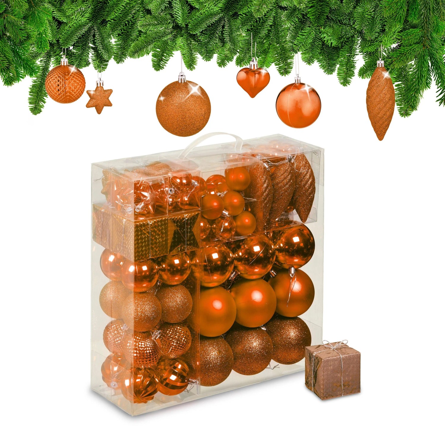 Relaxdays Weihnachtskugeln Kunststoff Orange 110er Set Bruchsicher 36 cm x 36 cm x 12 cm
