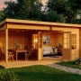 Carlsson Gartenhaus Carl-28 mit Pultdach, imprägniert, 578x274 cm, mit Möbeln und Gartengerät