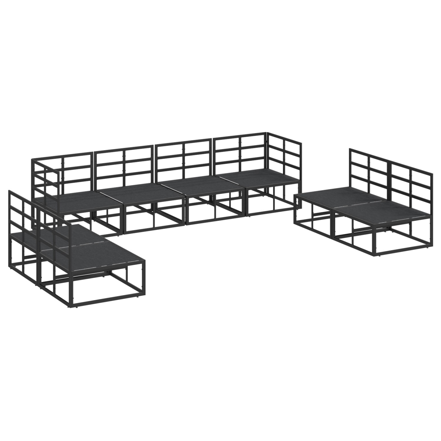 vidaXL Garten-Sofa-Set, 8-teilig, Schwarz, Aluminium. Modulares Lounge-Set für Garten und Terrasse.
