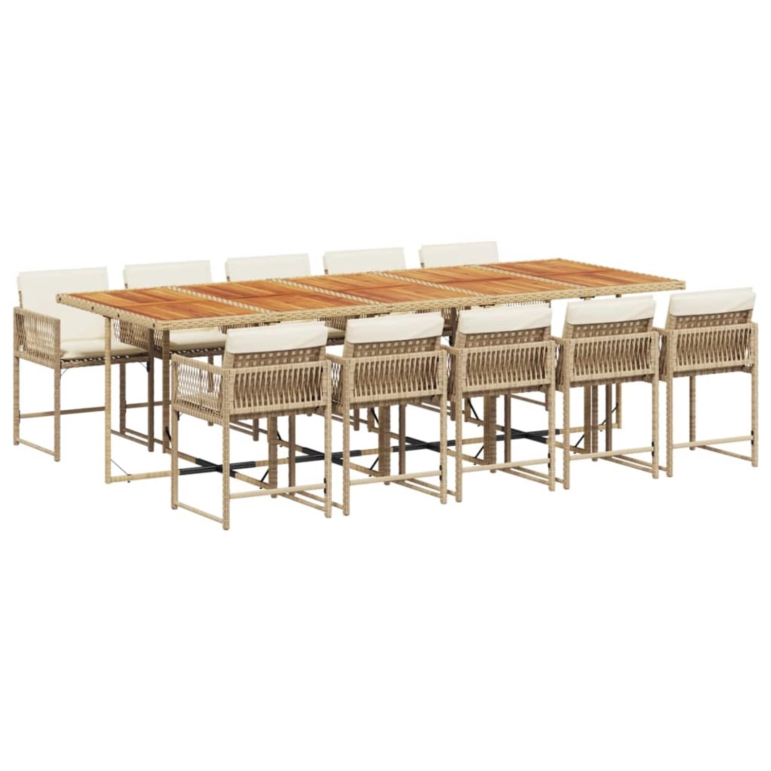 vidaXL 11-Tlg Garten-Essgruppe mit Kissen Beige Poly Rattan 3211480 günstig online kaufen