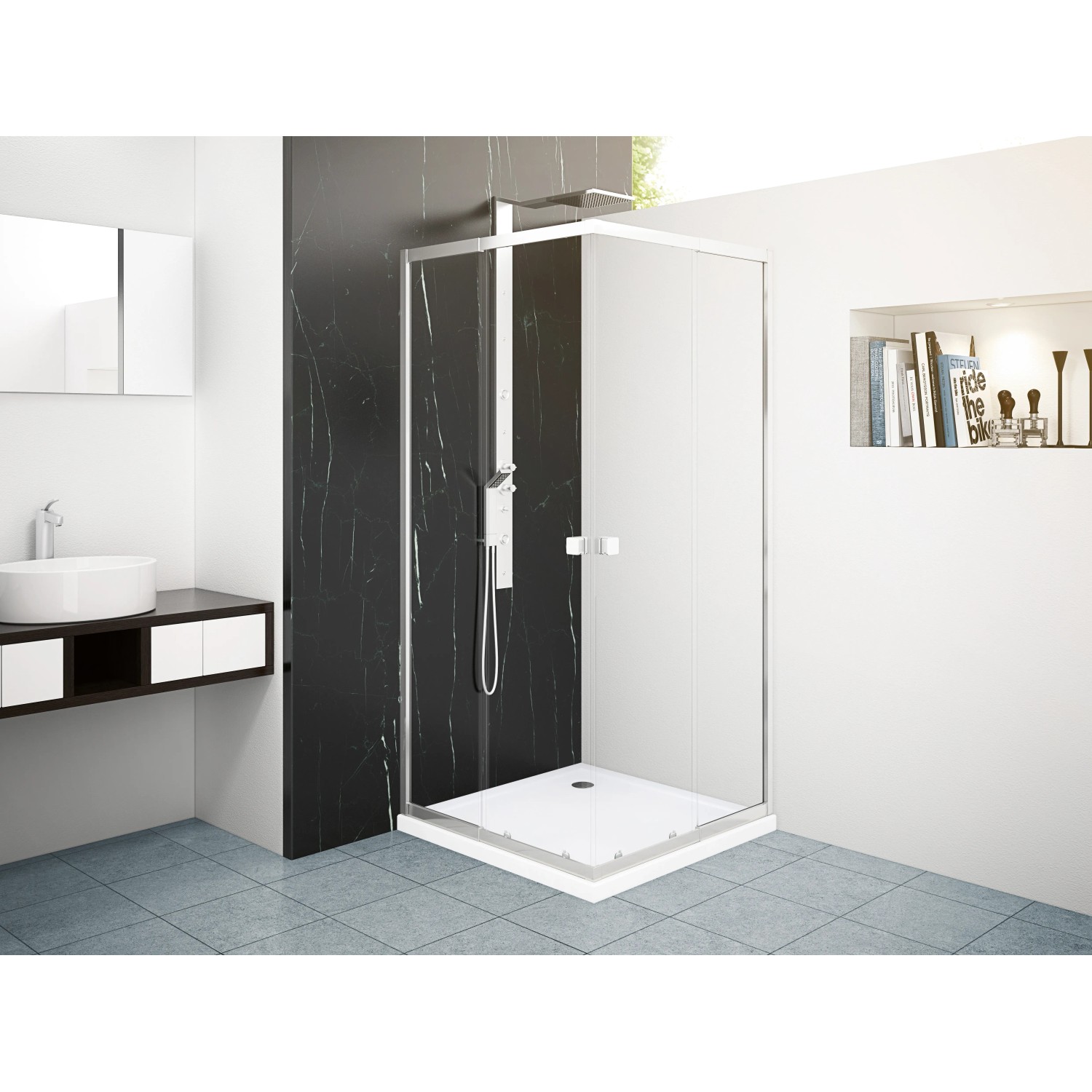 baliv Eckdusche DUK-90.10E, 77-90 cm, mit Chromrahmen. Flexibel verstellbare Duschkabine.