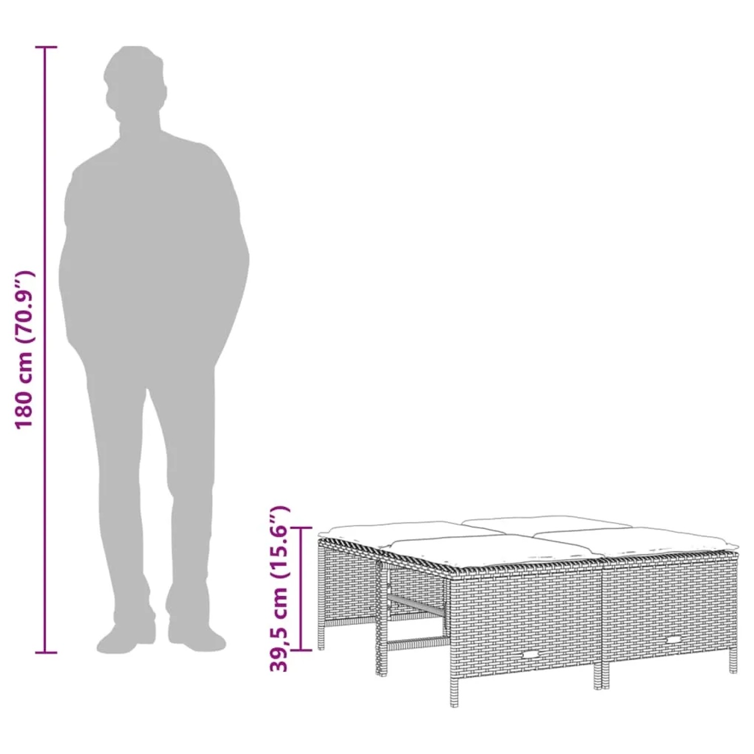 vidaXL 5-tlg. Garten-Sofagarnitur hellgrau Poly Rattan mit Fußhockern und Kissen.
