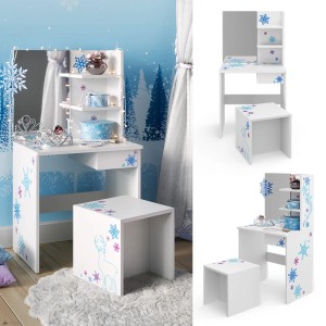 Weißer Vicco Schminktisch Schneeflocke mit Hocker, ideal für Kinderzimmer.