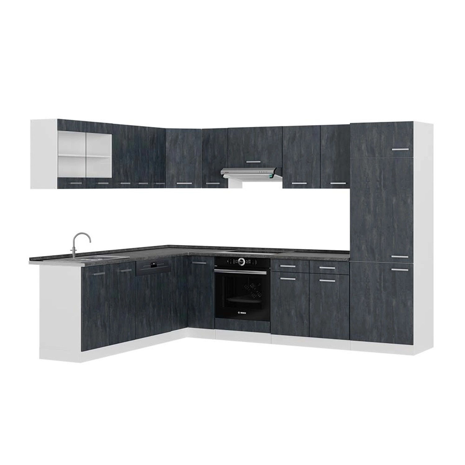 Vicco R-Line Einbauküche Schwarz Beton/Weiß 227 x 287 cm AP Anthrazit günstig online kaufen