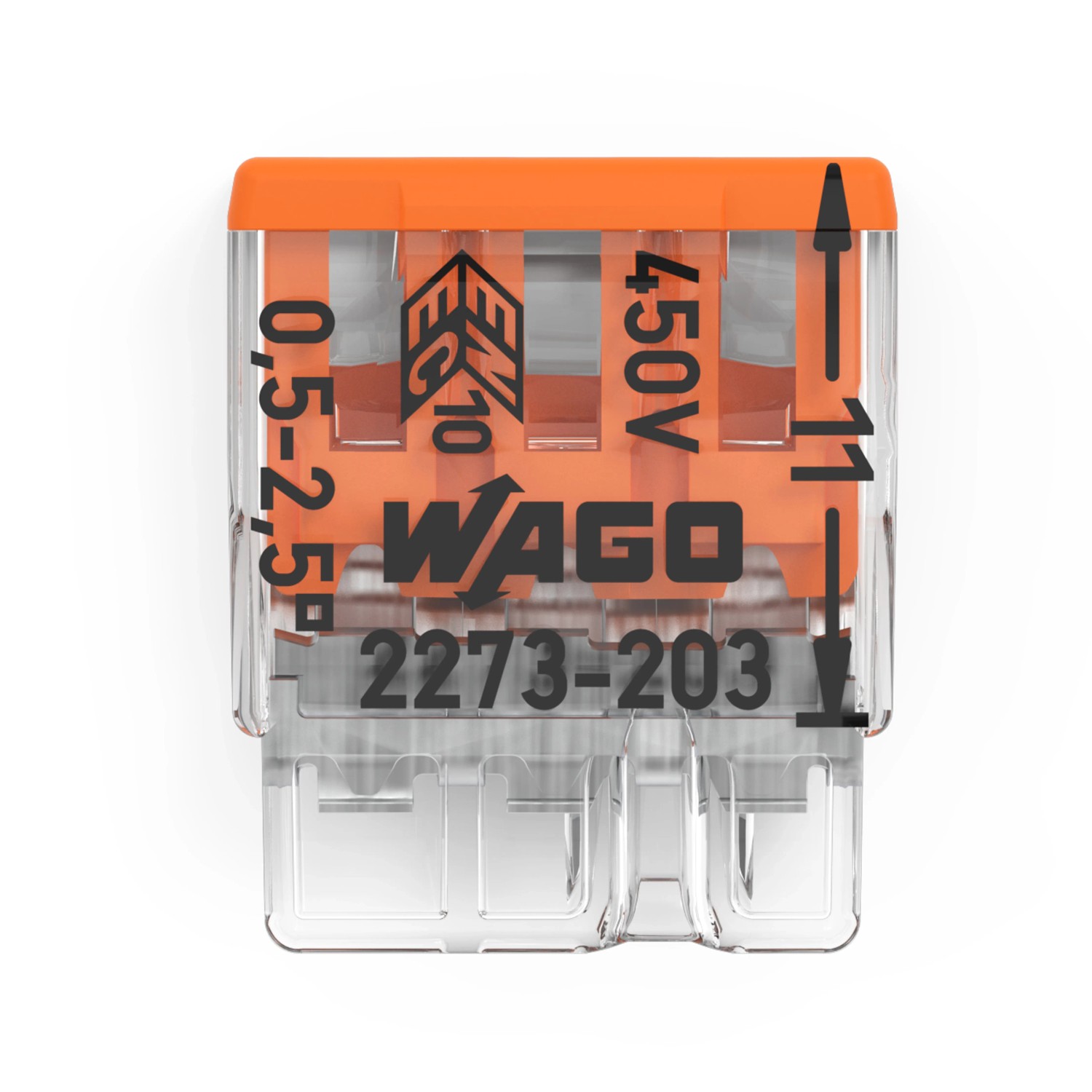 Wago Steckklemme, 3-polig, orange, 10er-Pack für sichere Verbindungen.