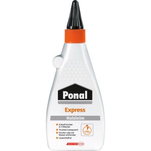 Flasche Ponal Express Holzleim, 550g, transparent trocknend, für schnelle Verleimungen.