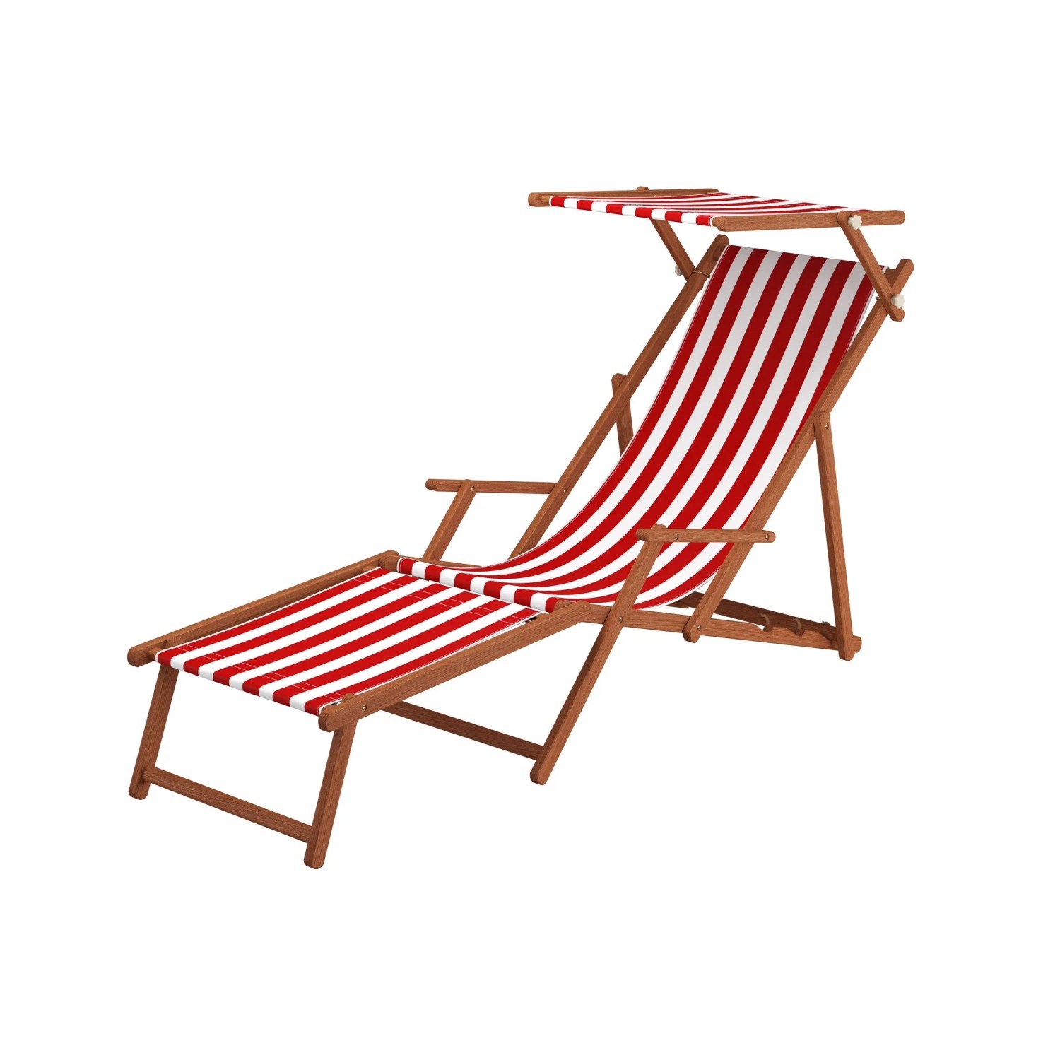 Erst-Holz Holz-Liegestuhl Sonnenliege Strandliege mit Stofffarbe Rot-Weiß 1 günstig online kaufen