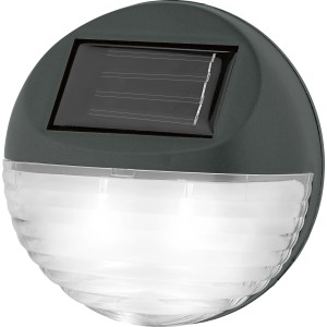 Anthrazitfarbene Solar-Zaunleuchte aus Kunststoff mit LED-Beleuchtung.