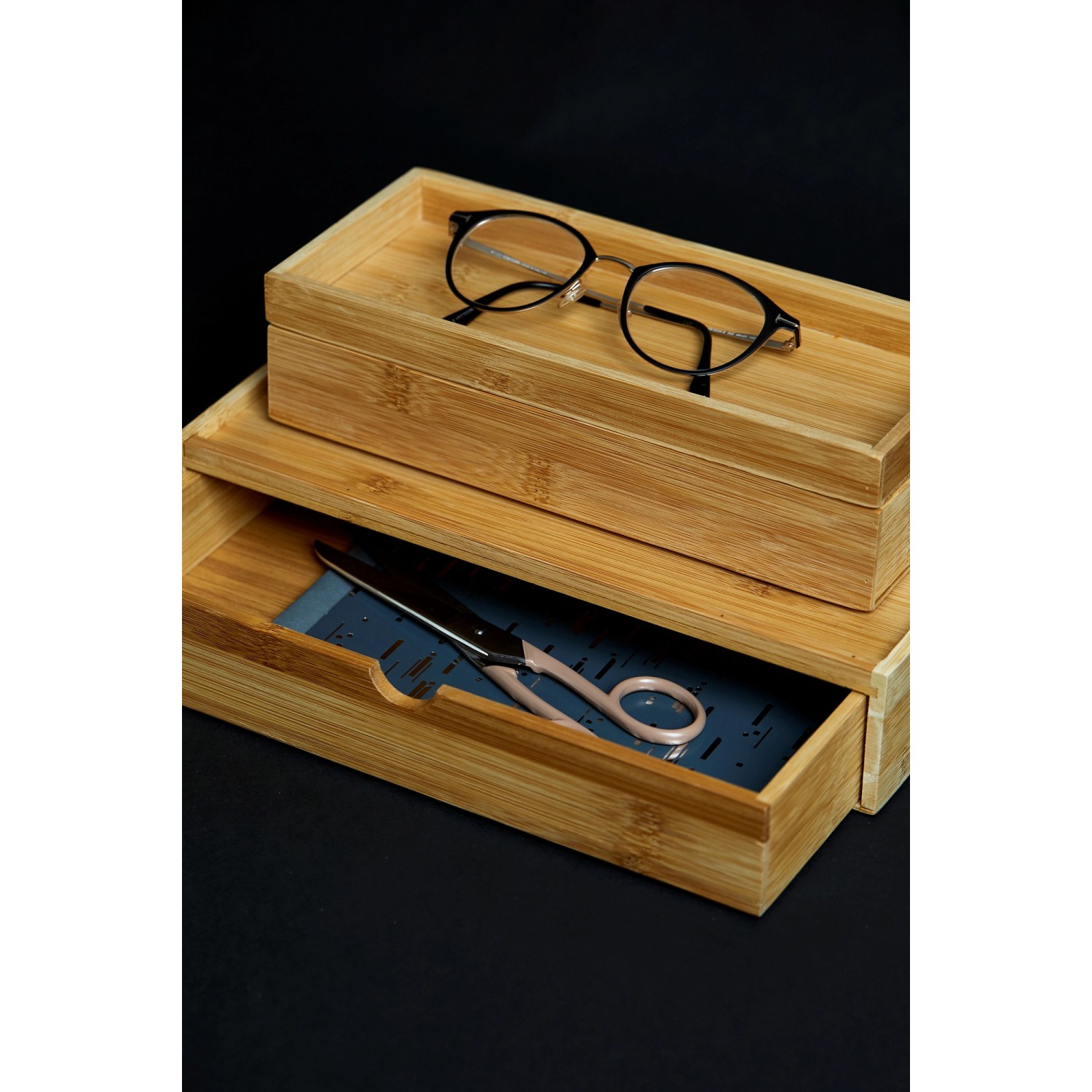 Wenko Box Terra Bambus braun mit Schublade und Brille, Aufbewahrungsbox für Bad.