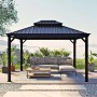 Sojag Aluminium Pavillon Messina 10x12 Anthrazit mit Stahl Dach und Moskitonetz.