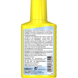 Tetra AquaSafe 100ml Wasseraufbereiter für Aquarien, gelbe Flasche mit Produktinformationen.