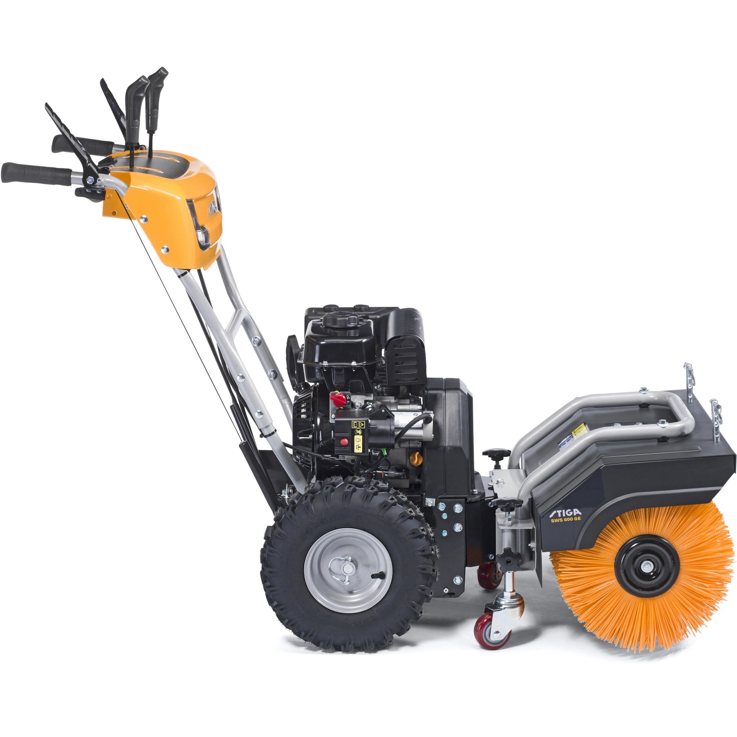 Stiga Benzin-Kehrmaschine SWS 800 GE mit Elektrostart und 80 cm Arbeitsbreite.