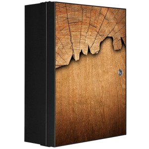 Abschließbarer Banjado XXL Medizinschrank in Anthrazit mit Baumscheiben-Motiv auf der Front.