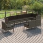 Graues 9-tlg. vidaXL Garten-Lounge-Set aus Rattan mit anthrazitfarbenen Auflagen im Garten.