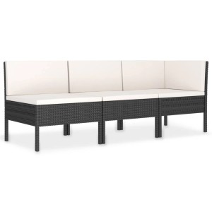 vidaXL 3-tlg. Gartenlounge-Set aus Polyrattan in Schwarz mit cremeweißen Auflagen.