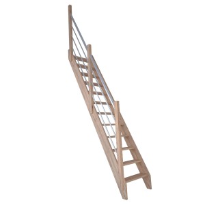 StarWood Treppe Eiche mit Edelstahl-Geländer links, 12 Stufen. Holztreppe für den Innenbereich.