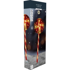 Weihnachtsdeko: 3er Set Bodenlampen im Lollipop Design, rot-weiß, mit warmweißen LEDs.