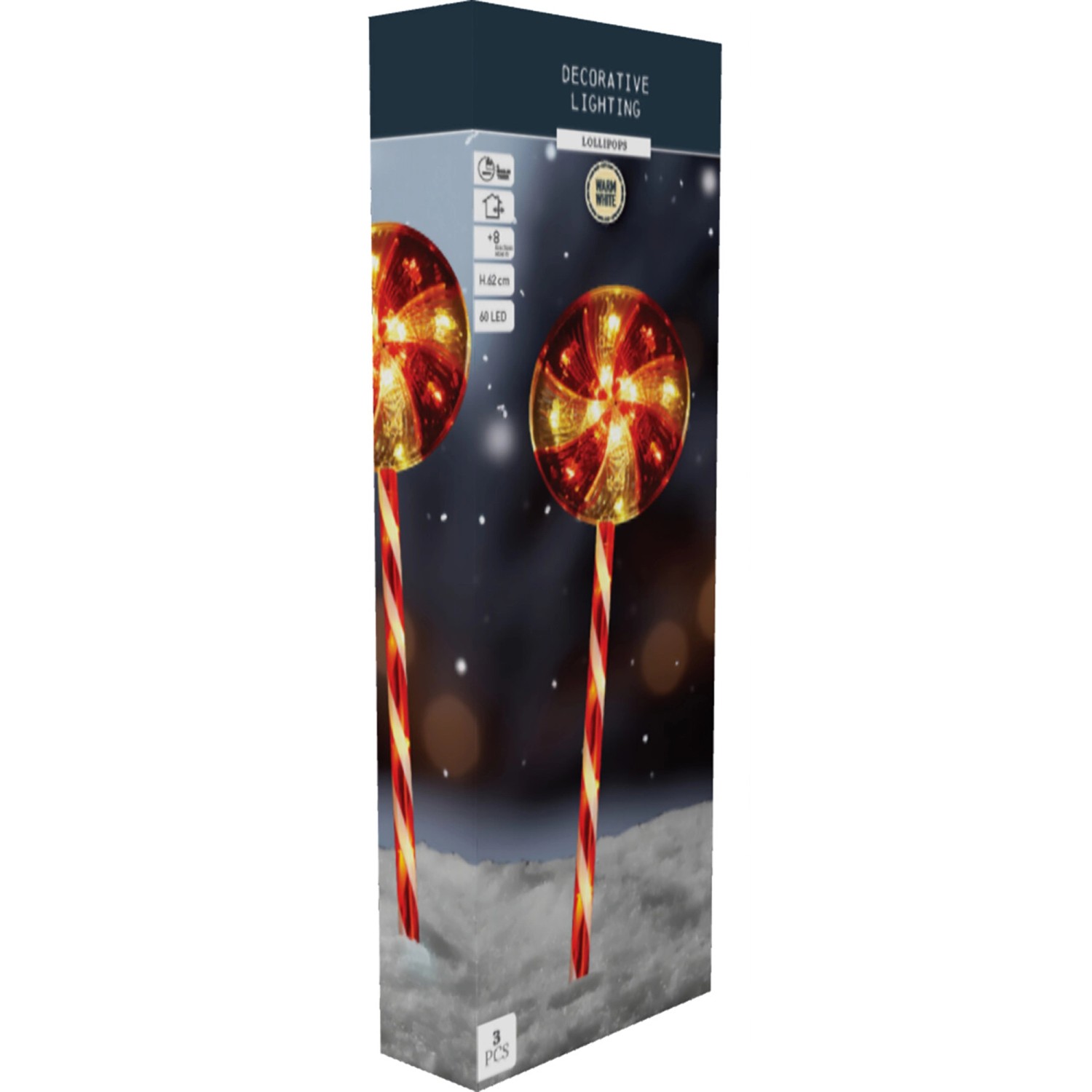 Weihnachts-Deko Bodenlampen-Set Lollipops Rot-Weiß 3-teilig