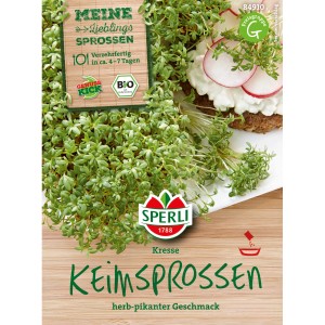 Sperli Bio-Keimsprossen Kresse: Packung mit frischen, würzigen Kressesprossen.