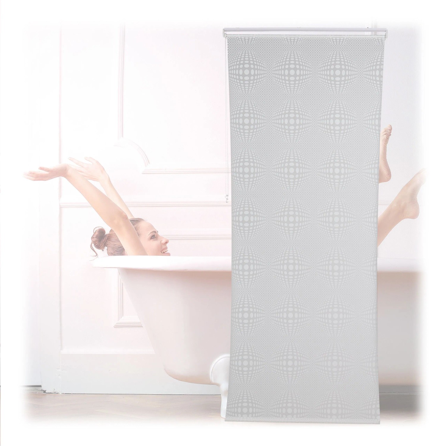 Relaxdays Duschrollo Kunststoff Aluminium Weiß Gemustert Wasserabweisend Schnelltrocknend 100 cm x 240 cm