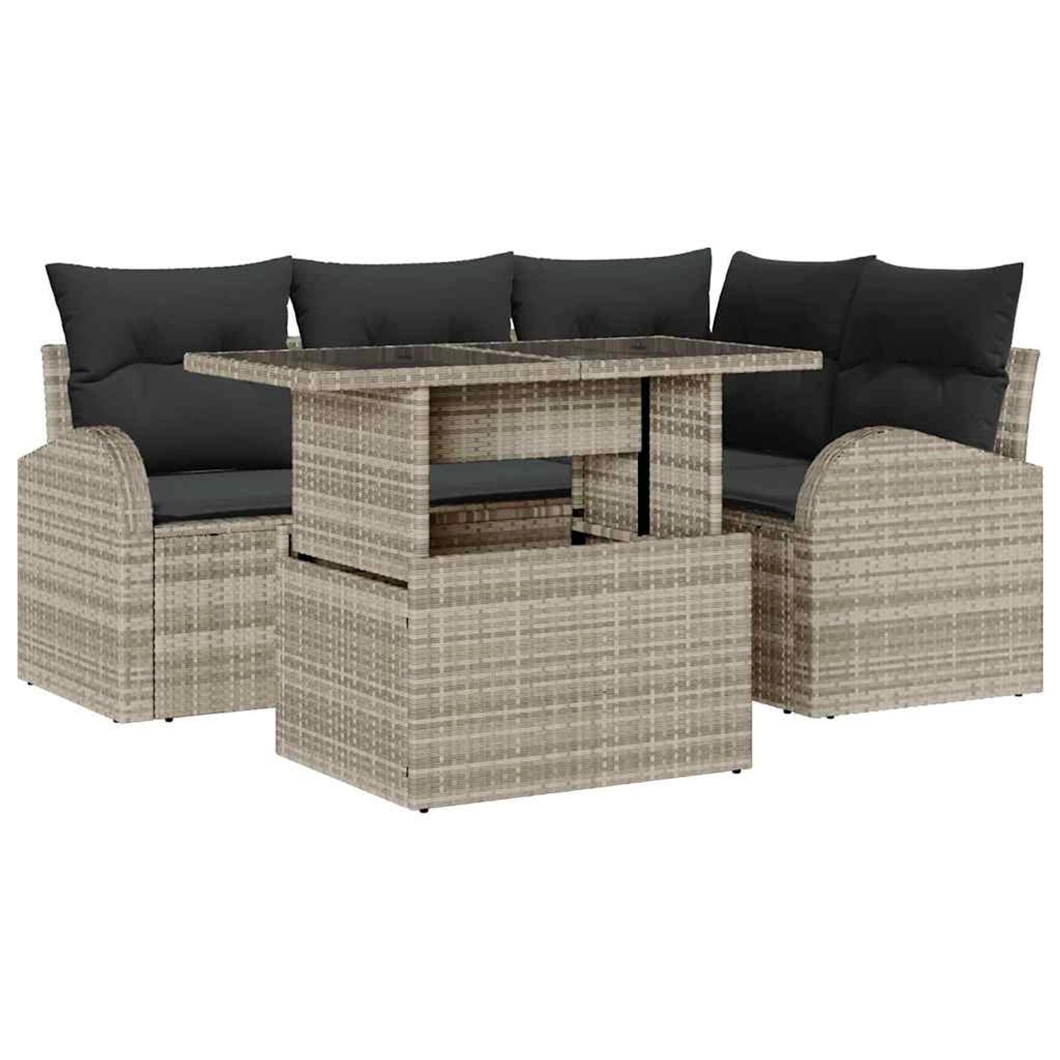 vidaXL Garten-Sofa-Set mit Kissen 5-Tlg Hellgrau Poly Rattan 3348638 günstig online kaufen
