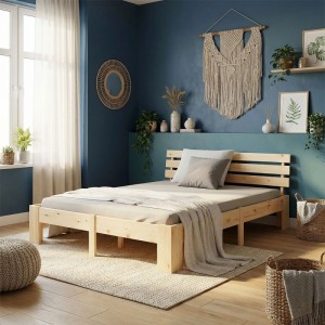 Homestyle4u Holzbett 180x200 mit Federkernmatratze in Braun 3325