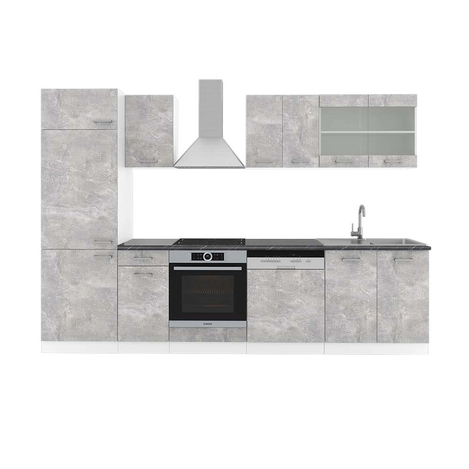 Vicco R-Line Küchenzeile Beton/Weiß 300 cm AP Anthrazit günstig online kaufen