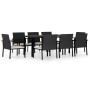 vidaXL 9-tlg. Garten-Essgruppe aus Poly Rattan, schwarz, mit Tisch und 8 Stühlen mit cremefarbenen Kissen.