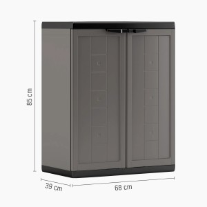Dunkelgrauer Kunststoffschrank Jolly, 68x85x39 cm, mit Doppeltür und einem Einlegeboden.