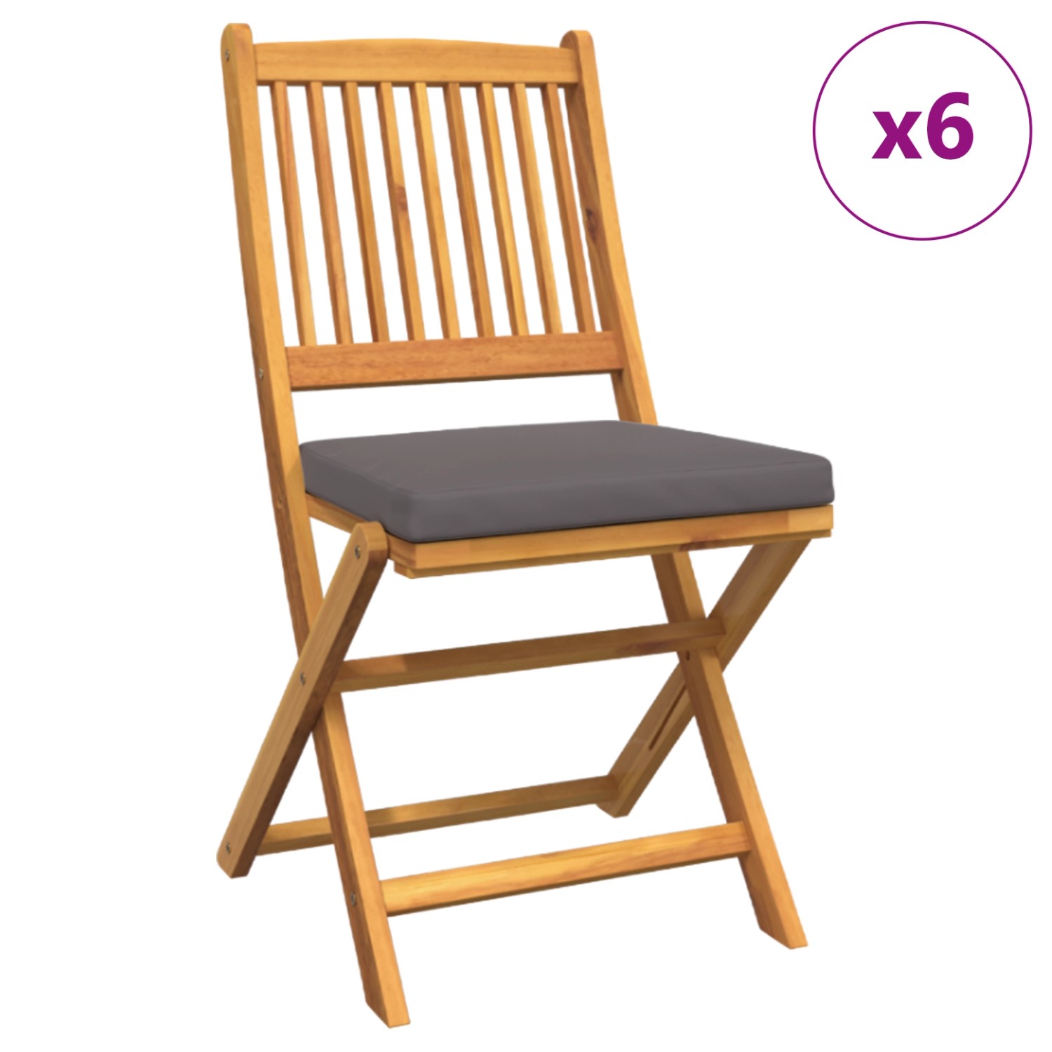 vidaXL Garten-Klappstühle mit Grauen Kissen 6 Stk Massivholz Akazie 3329126 günstig online kaufen