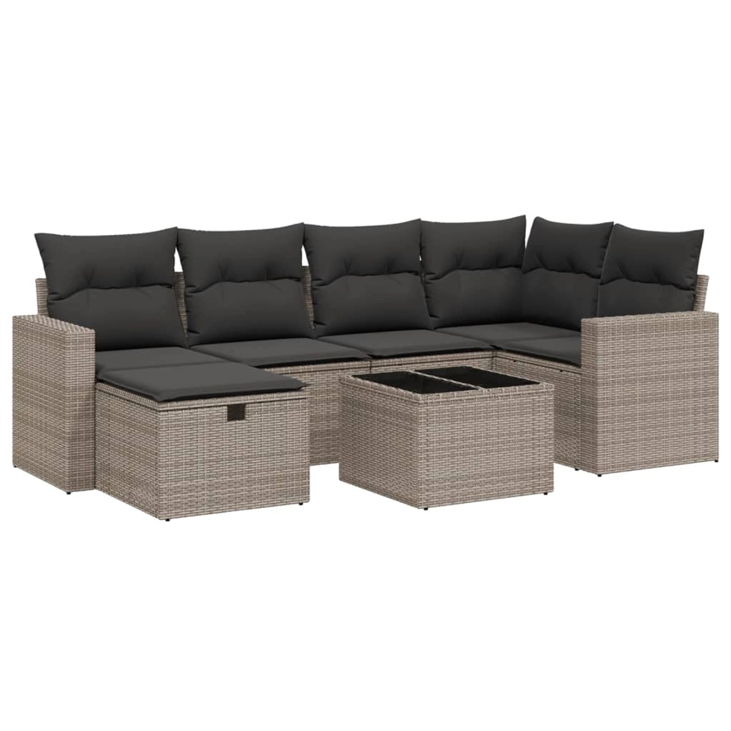 vidaXL 7-Tlg Garten-Sofagarnitur mit Kissen Grau Poly Rattan 3263496 günstig online kaufen