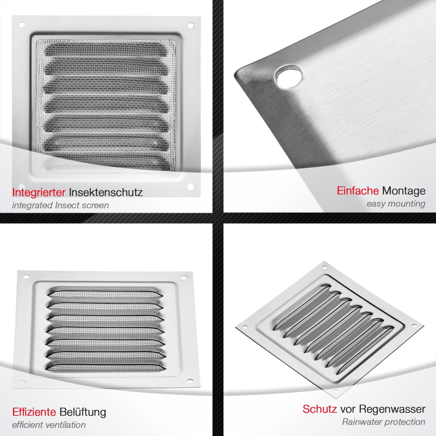 SOTECH Aluminium-Lüftungsgitter 125 x 125 mm Edelstahloptik Aufschraubbar mit Insektenschutz_4